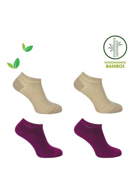 Sneaker Socks Dames Bamboo 4 pairs purple - cream | La Pera Socks